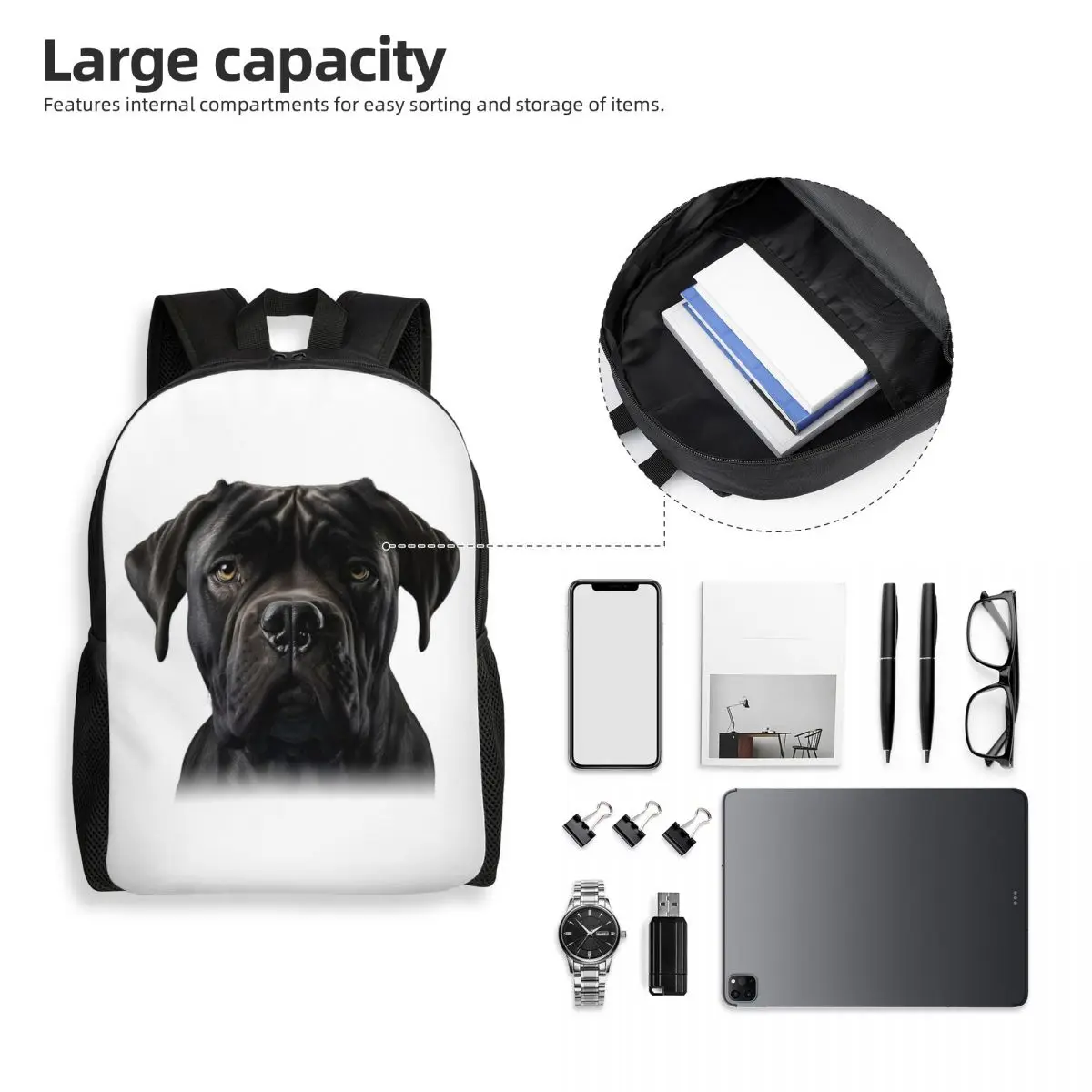Black Cane Corso Italian Mastiff Backpack Student Boys Girls BookBag School Bag Laptop Shoulder Bags