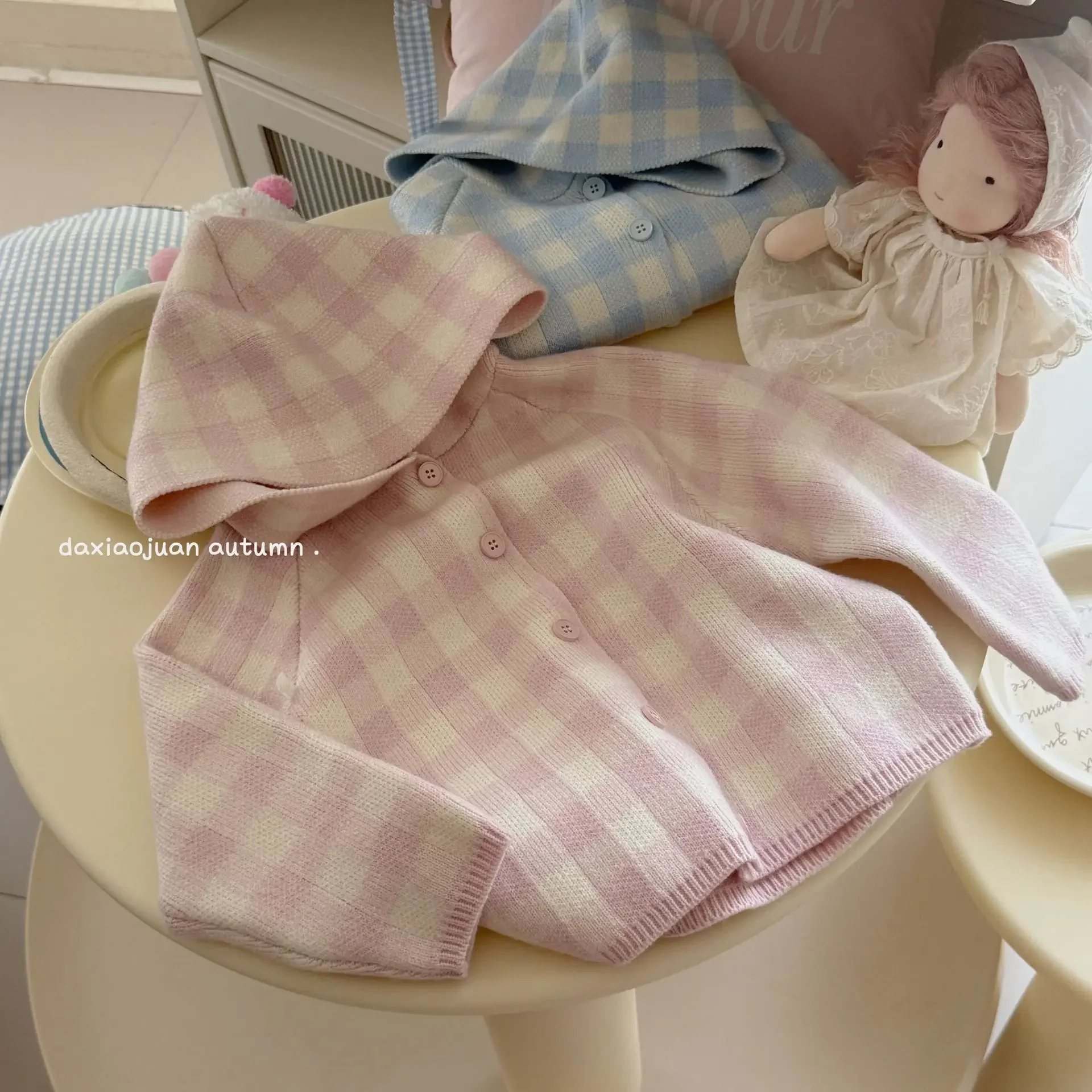 2026 ربيع جديد طفلة متماسكة معطف الأطفال لطيف منقوشة سترة الرضع سترة مشغولة من الصوف طفل فتاة مقنعين سترة الاطفال الملابس #5