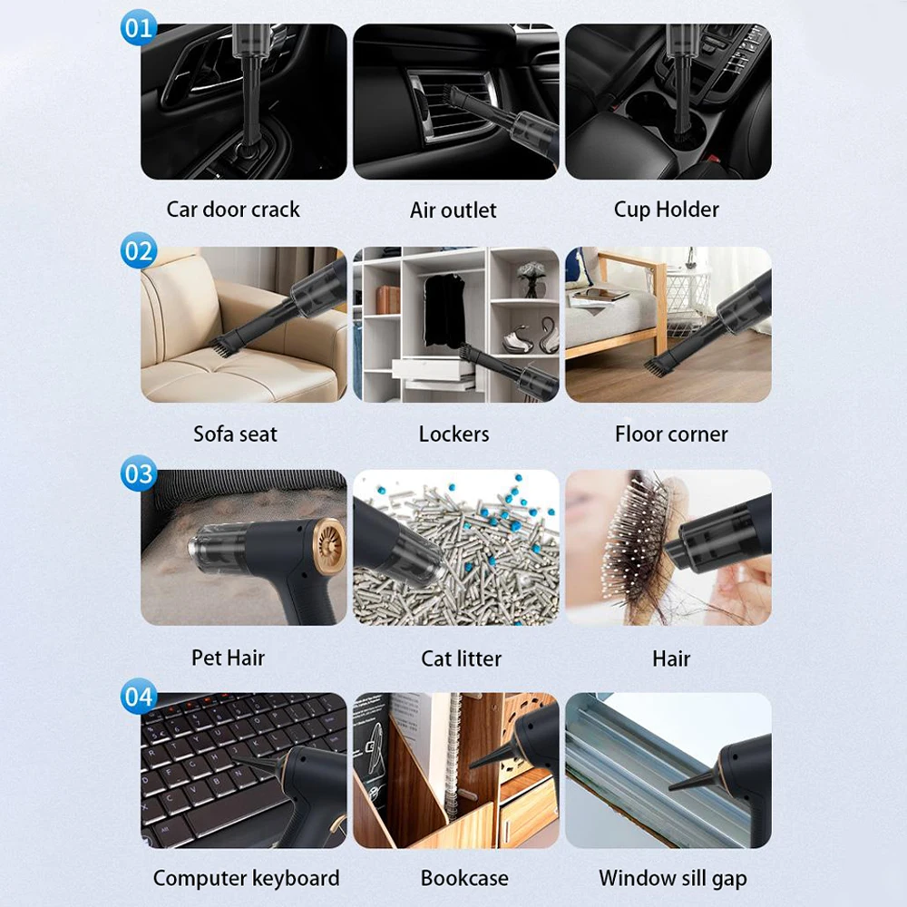 CENRR 98000PA Car Vacuum Cleaner Portable Wireless Cleaner Powerful Strong Suction Handheld Cleaning Machine for Home Appliance