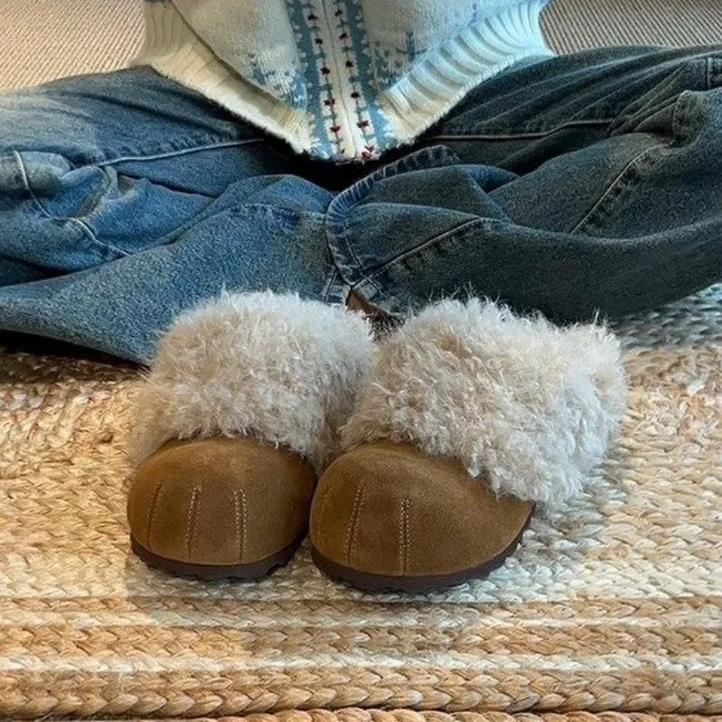 Neue Wintermodelle: Warme und vielseitige Outdoor-Schuhe zum einfachen Anziehen. Retro-Hausschuhe im runden Stil, mit flauschiger, rutschfester Sohle und erhöhter Absatzhöhe. – Detail 3