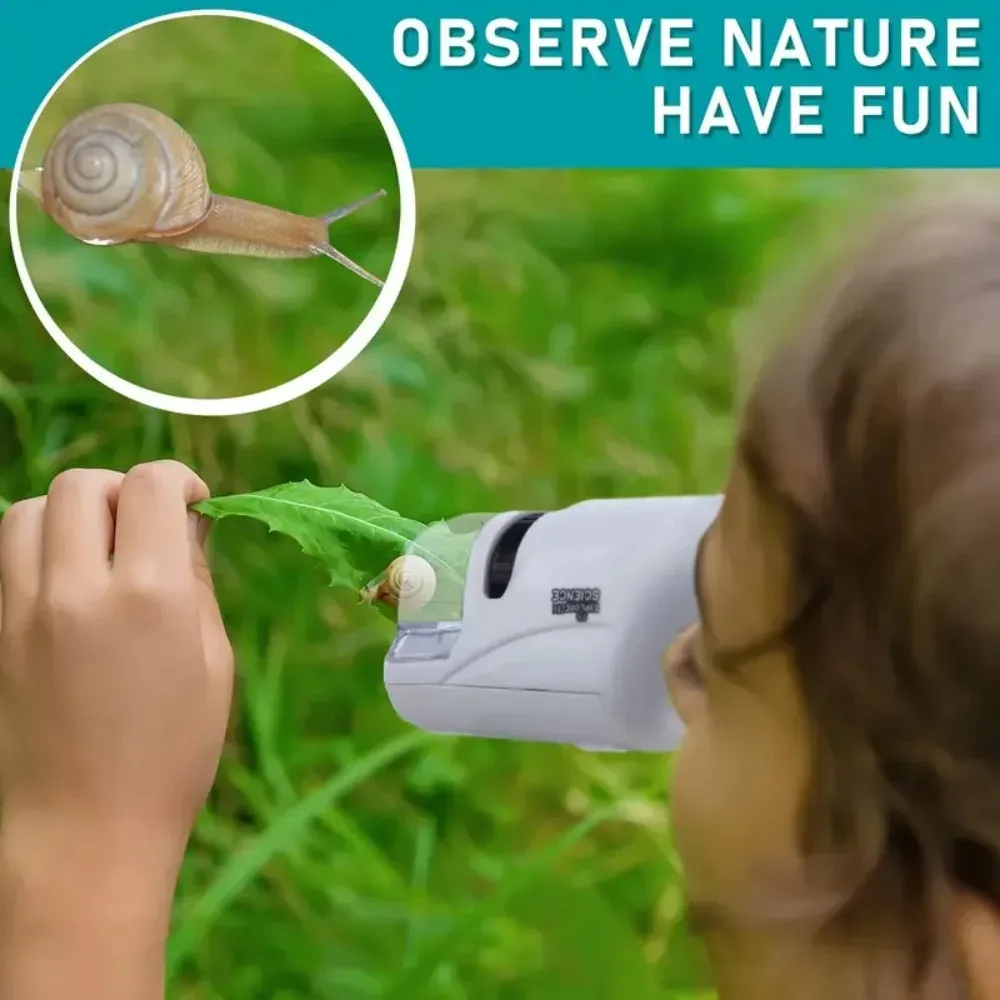 Mini Pocket 60X-120X Handheld Microscope Kit Battery Powered With Lab LED Light For Kids Biological Science