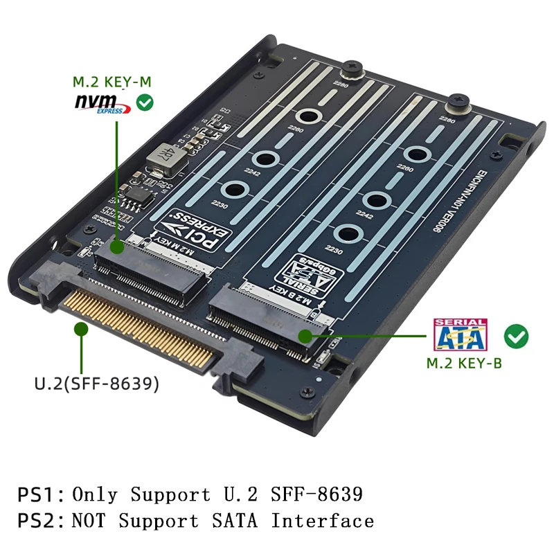 M.2 to U.2 Adapter M.2 NVME SSD or M.2 SATA Protocol SSD to U.2 SFF-8639 Converter Riser Card Support 2230 2242 2260 2280 M2 SSD