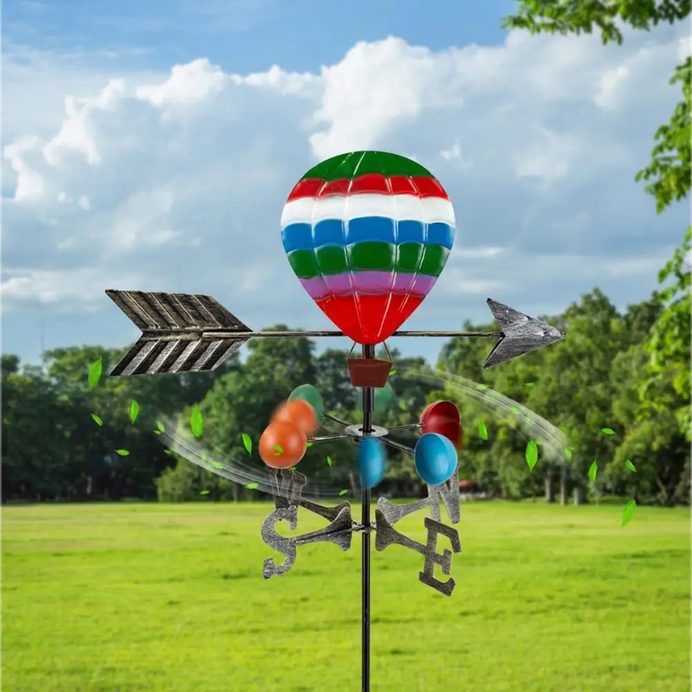 Decorative Outdoor Stake Outdoor Weather Vane Colorful Iron Owl Wind Vane with Hot Air Balloon Toucan Outdoor for Courtyard
