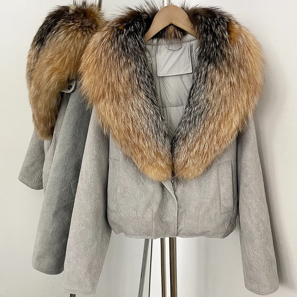 OFTBUY Großer Natürlicher Pelzkragen Dicke Vintage-Jacke Damen Entendaunen-Parka mit Pelz für Frauen Kurze Lose Daunenjacke – Detail 21