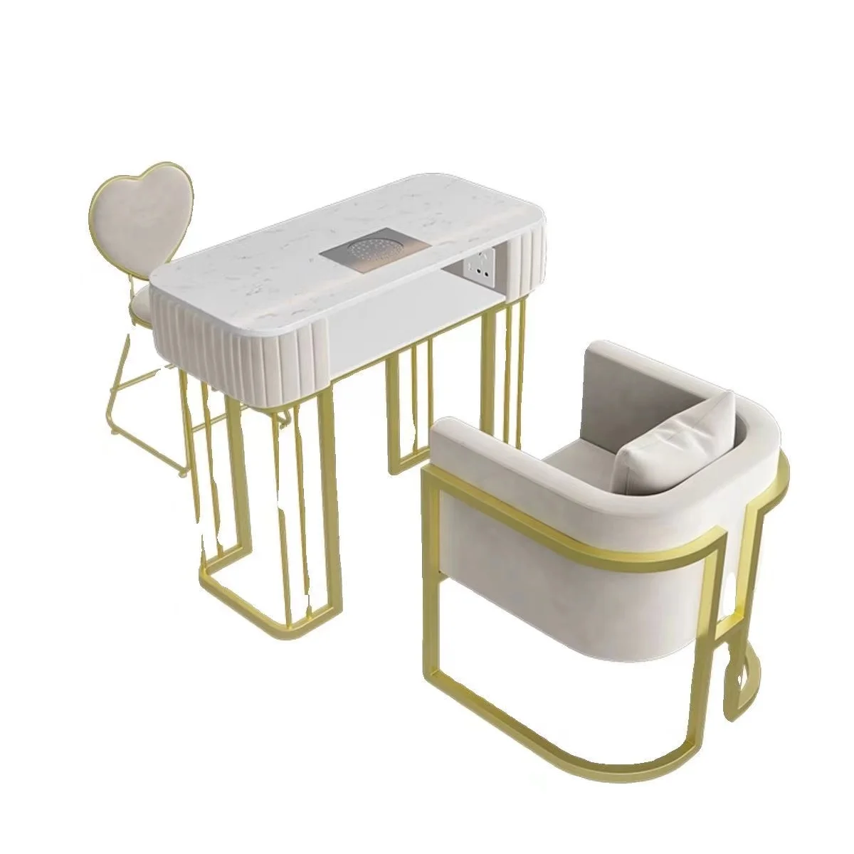 طاولة مانيكير وردية GLASGLOW صالون طاولة أظافر على الطراز الفرنسي الحديث أثاث صالون تجميل زجاج علوي سبا طاولة أظافر بيضاء #4