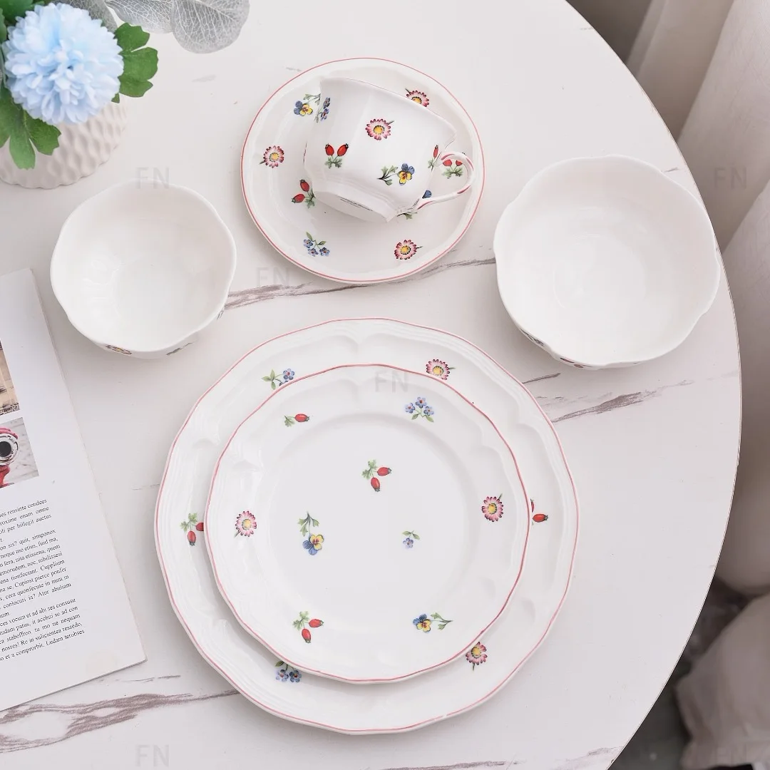 Broken Flower Series Tableware, Simple Garden, Small Fresh Bowls, Coffee Cups, Saucers, Salad Bowls, Small Plates, Small Bowls