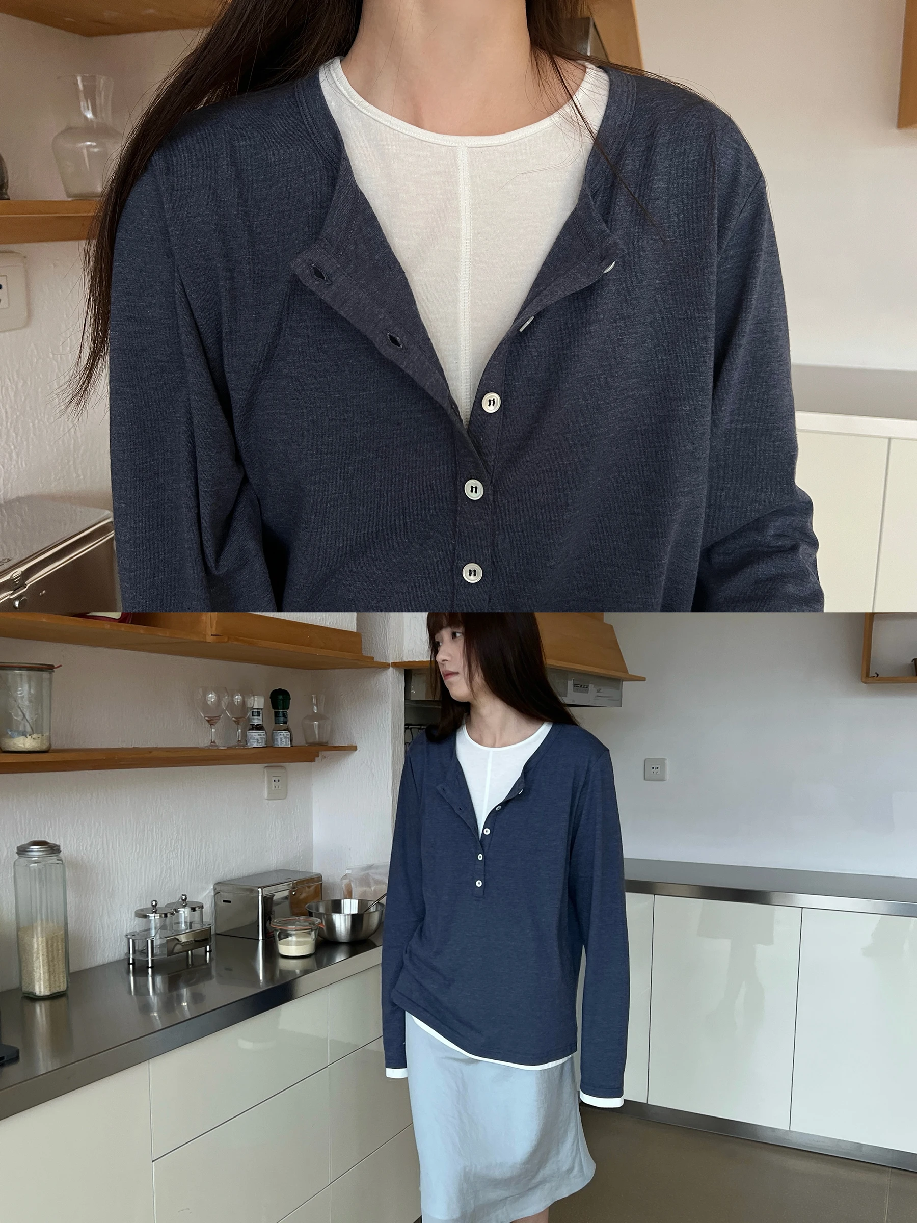 

Женская футболка POXFFEE с длинным рукавом и воротником хенли, весна 2026, новый дизайн, базовый слой, свободный крой, хлопок с льном