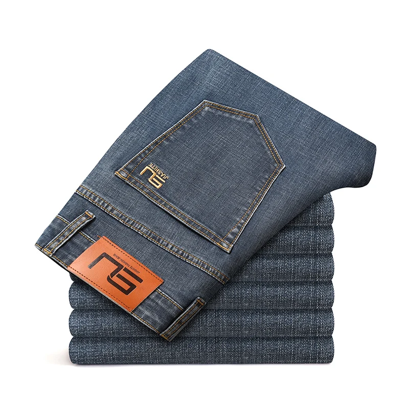 Stretch Cotton Men's Business Jeans Vintage Classic Straight Casual Trouser Male Brand Clothing Denim Pants Plus Size 28-40