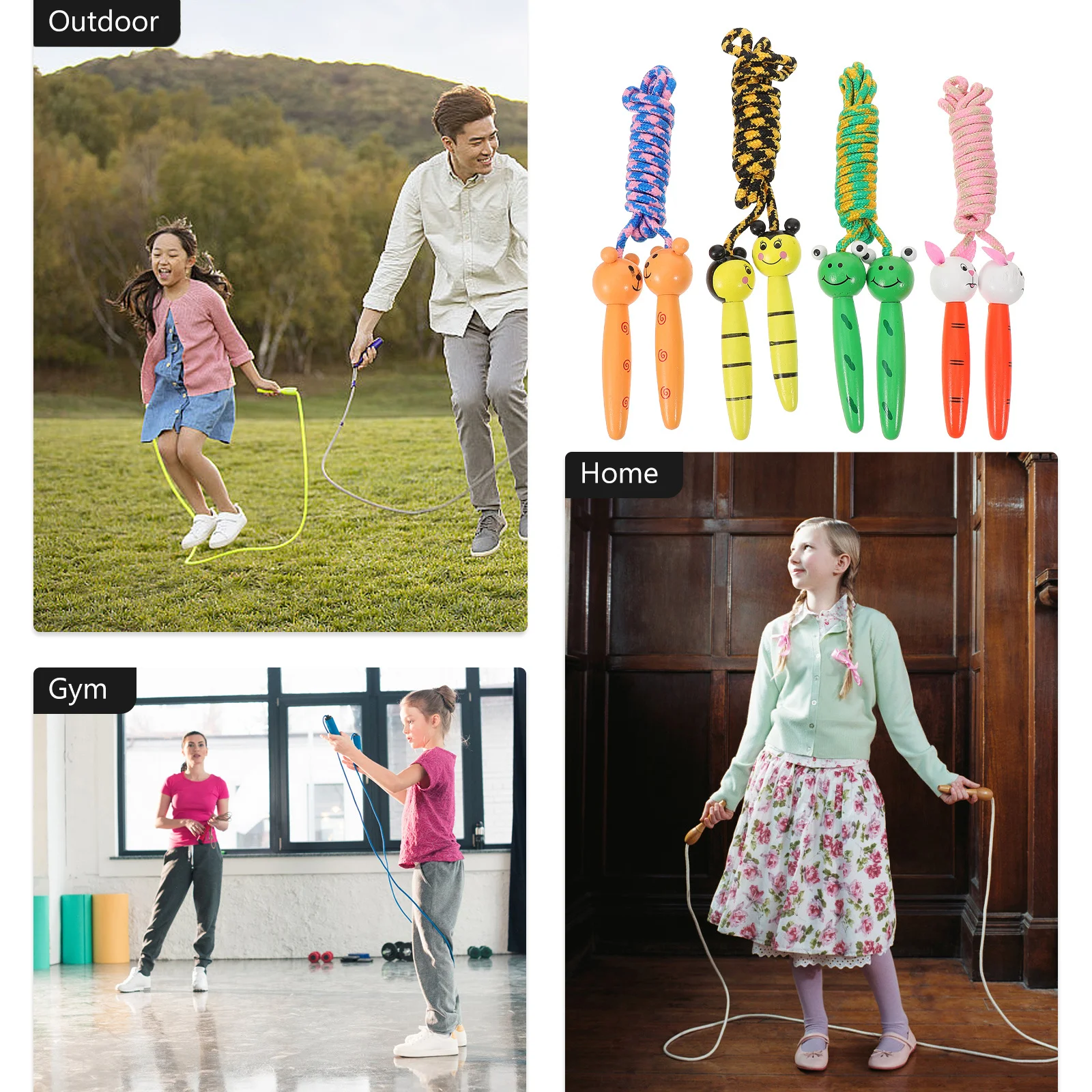 

4pcs Wooden Jump Rope For Kids Lightweight Skipping Rope With Ergonomic Handle Exercise Jump Ropes For Children Sports Training