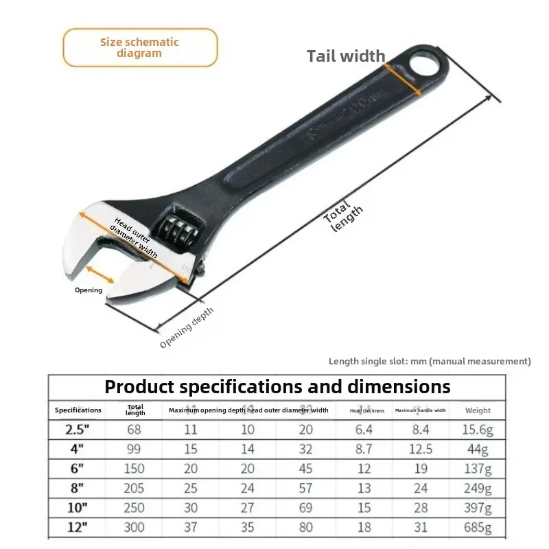 Разводной гаечный ключ с большим открытием и длинной ручкой, универсальный гаечный ключ, зажимной ключ CR-V, стальные инструменты для механической мастерской, ручного ремонта