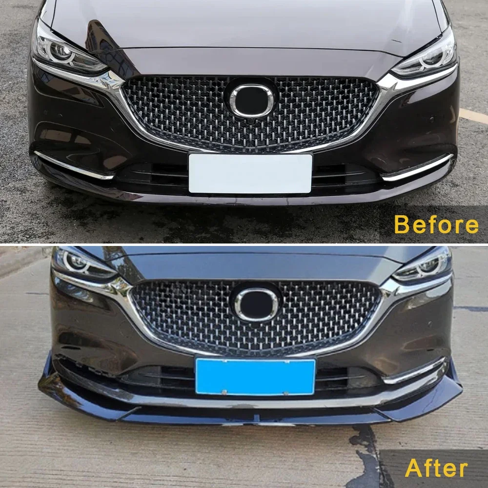 For Mazda 6 Atenza 2019-2022 3PCS Auto Car Front Bumper Lip Splitter Plate Trim Spoiler Diffuser Deflector Body Kit Canard Guard