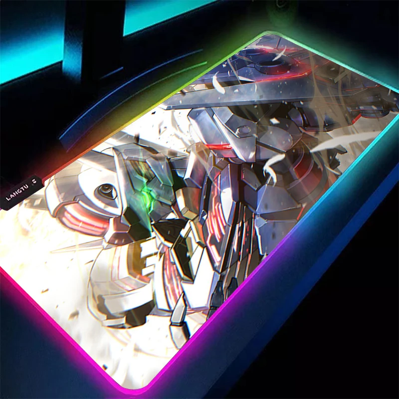 

LED RGB Mouse Pad Rubber Mechanical Warrior Gundam Mousepad Computer Gaming Accessories Keyboard Pad Decoracion Desk Mouse Mat