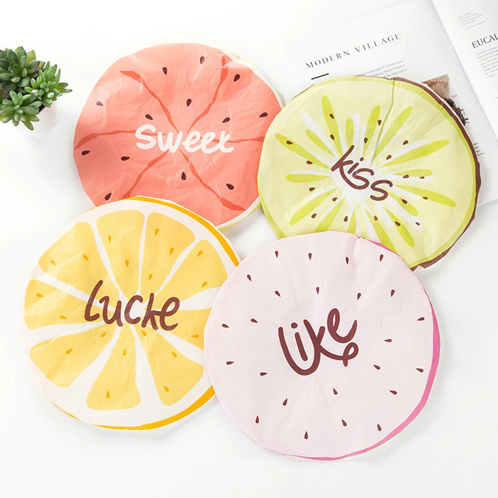 

10pcs Fruit Shower Caps Cartoon Bathing Hats Waterproof for Adults Kids Elastic Design Funny Hair Protection shower for adults
