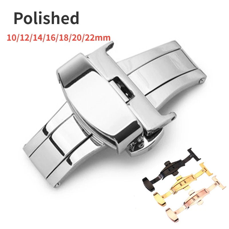 10/12/14/16/18/20/22mm Stainless Steel Strap Buckles Butterfly Buckle Polished Button Watchbands Clasp Watch Accessories 2026