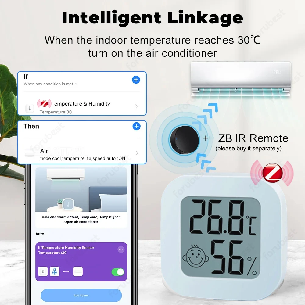 Imagem -03 - Smart Home Temperatura e Umidade Sensor Display Digital Lcd Funciona com Alexa Amazon e Precisa Tuya Zigbee Hub