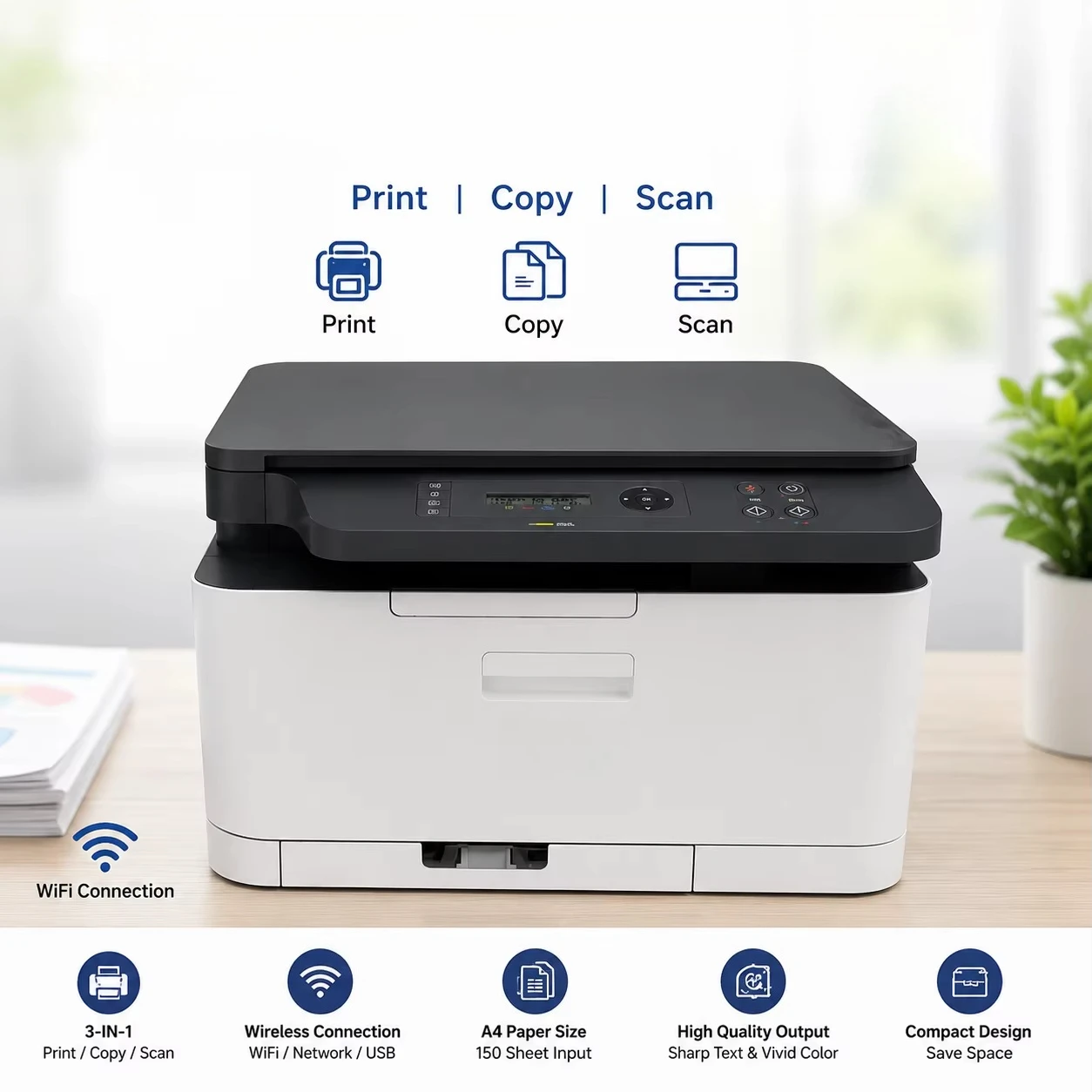 A4 Wireless Color Laser Multifunction Printer Print Copy Scan Office Laser Printer with WiFi Network USB