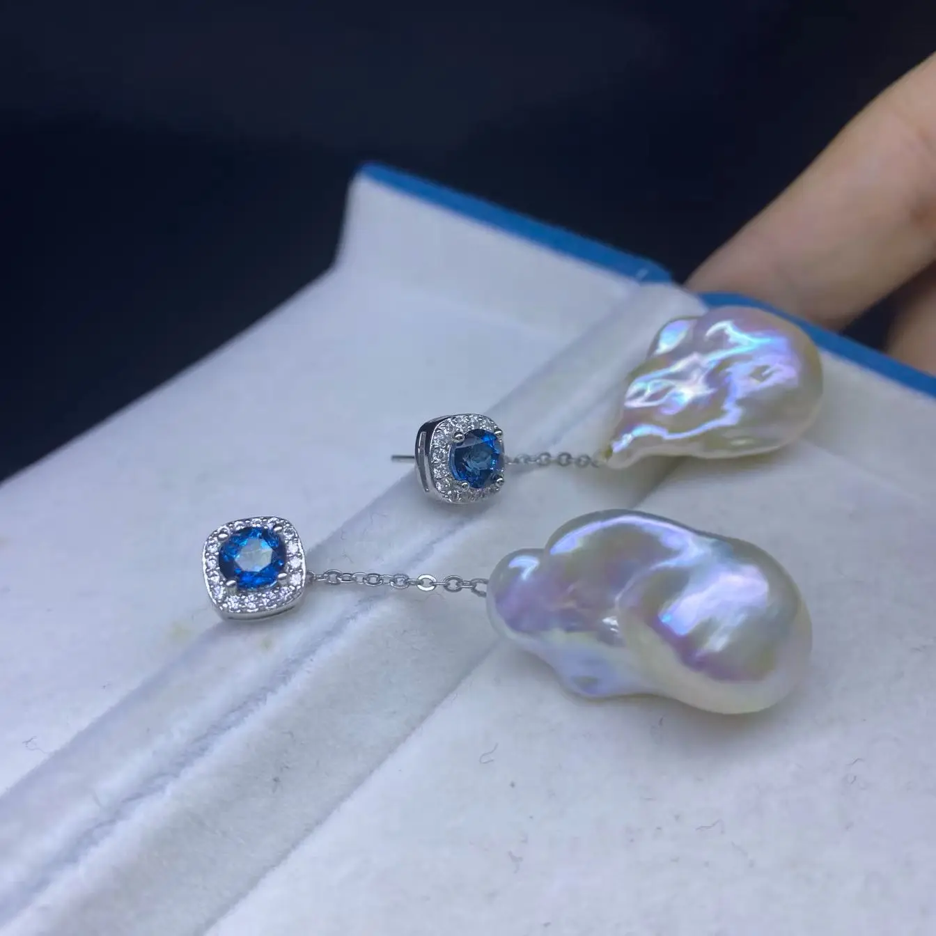 Natural Alien Pearl Earrings AAA13-18mm South Sea Baroque Pearl Earrings Pure Silver 925s