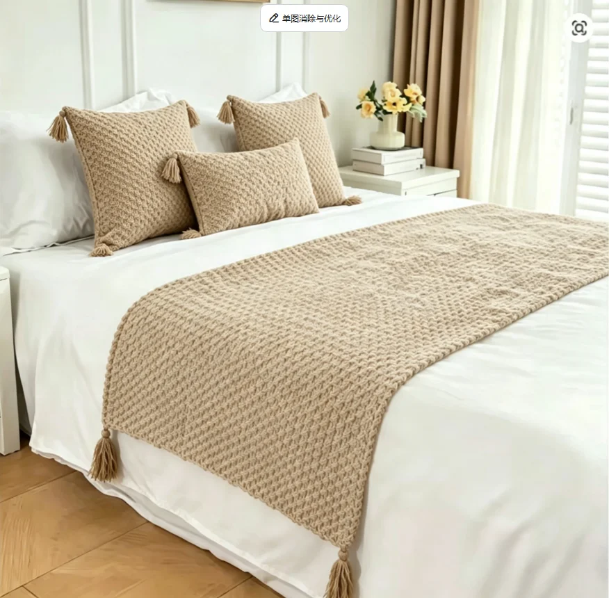 Nordic Style Textured Knitted Throw Blanket Bed Scarf, All‑Season Soft Air‑Condition Blanket for Sofa Bed Office Nap