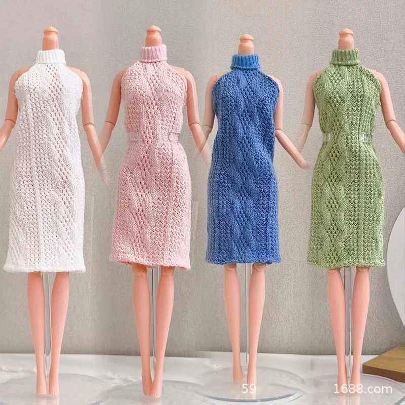 Vêtements de poupée de supermodèle FR 30cm, Simple, couleur unie, mode, col suspendu, robe tricotée pour poupée de princesse 1/6, bricolage