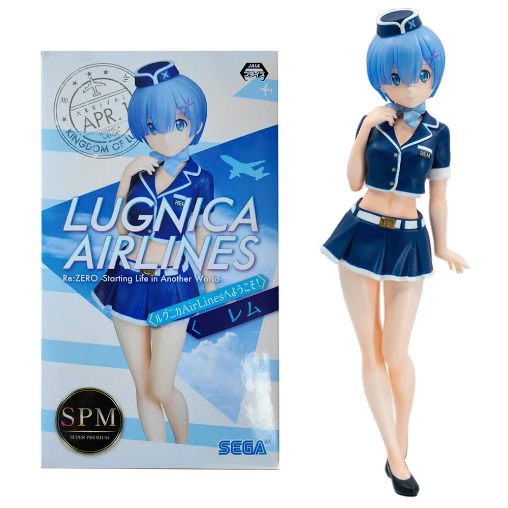 Anime Re:Zero kara Hajimeru Isekai Seikatsu Rem Figure Lugnica AirLines e Youkoso Uniform Model Toy Gift Action Figure