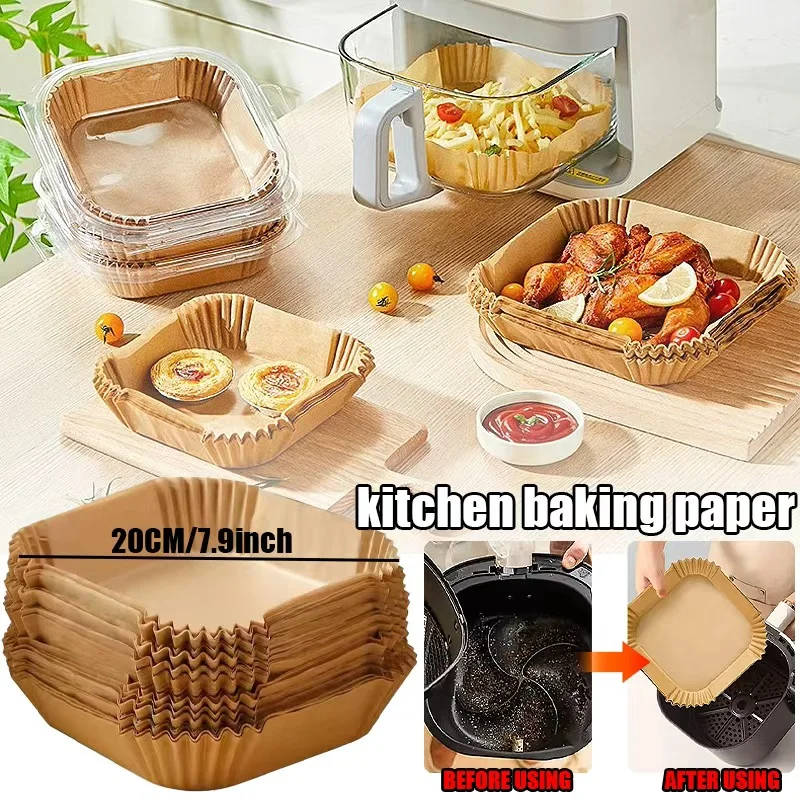 50-200 قطعة مقلاة هوائية ورق للاستعمال مرة واحدة غير لاصق مقلاة هوائية أوراق الخبز مقلاة هوائية مستديرة بطانات ورقية وسادات ورقية ملحقات المطبخ