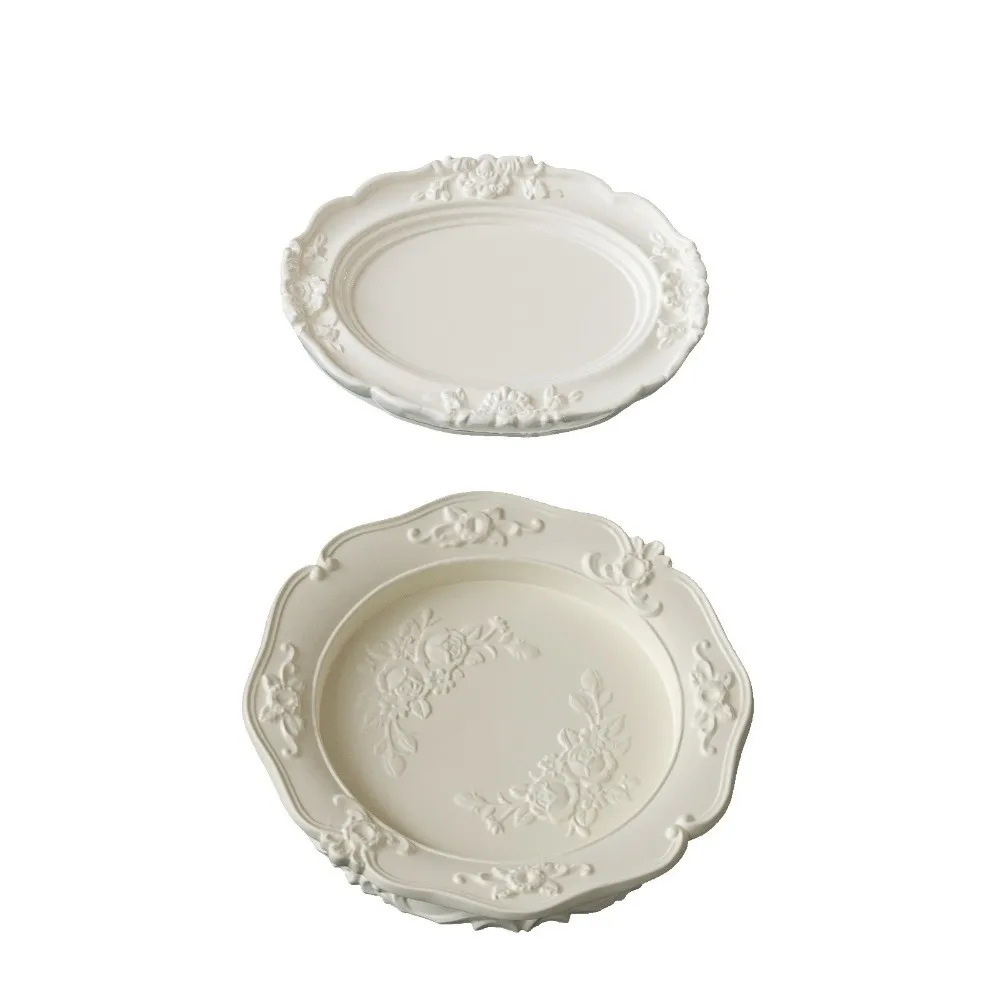 Rose Embossed Jewelry Storage Tray Vintage Floral Relief Embossed Pattern Storage Bowl Creative Shape Silicone Mold