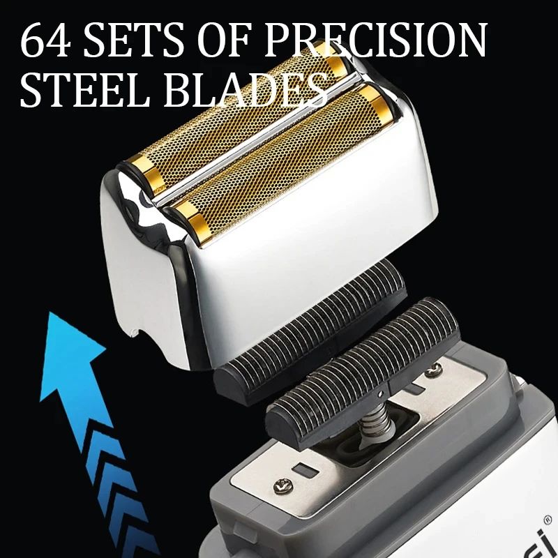 Kemei KM-TX5 Premium Chargeable Battery Type Silver Shaver Double Net Aluminum Alloy Reciprocating Electric Shaver image 3