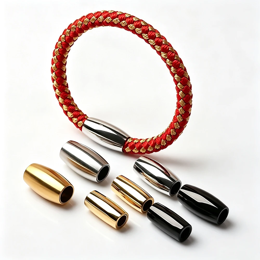 10Pcs Olive Shape Stainless Steel Magnetic Clasps Oval Bullet End Connector For Round Leather Cord Bracelet DIY Jewelry Making