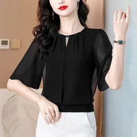 Summer Clothing Half Sleeve Chiffon Blouse 2025 New Fashion Loose Women Tops Solid Color Casual Pullovers Shirt - Image 3