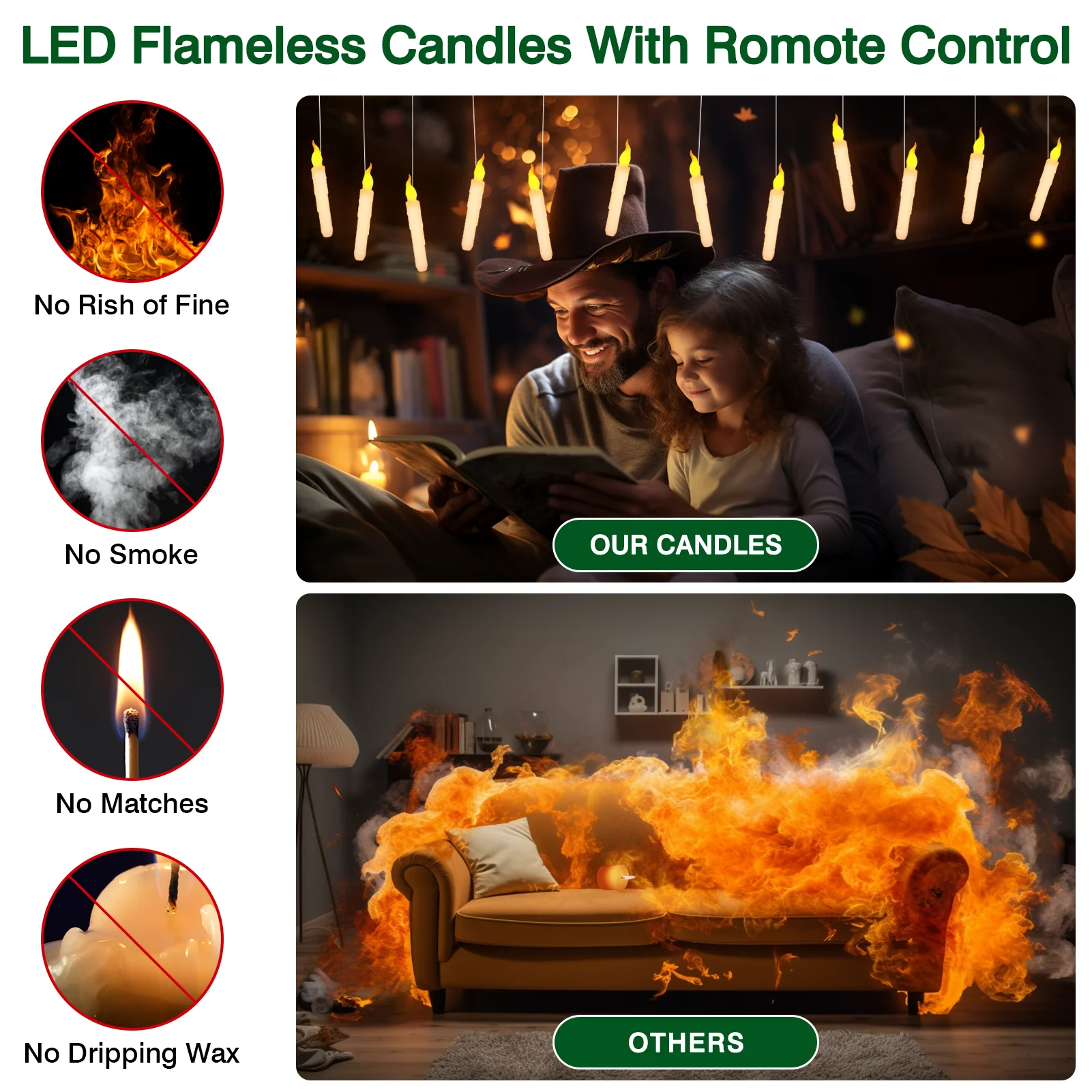 Floating Candles with Wand 12PCS Candles Floating Christmas Decorations Magic Hanging Candles Flameless Candles with Wand Remote