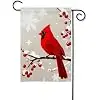 Moslion Red Cardinal Garden Flags Double Sided Bird Red Berries on Winter Snowflake Background Yard Flag 12.5x18 Inch Burlap jjp