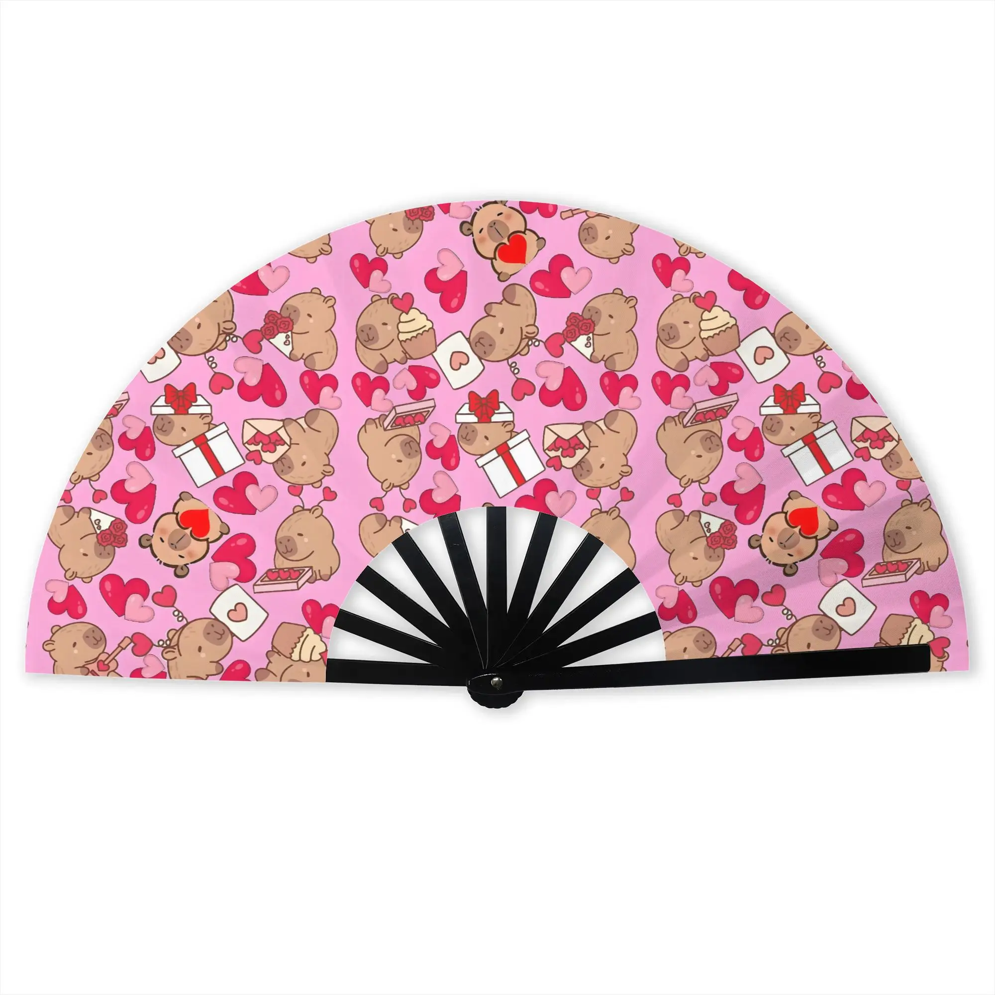 Funny Capybara Folding Hand Fan DIY  Polyester Fabric Fan Novelty Summer Accessory Decorative Fans