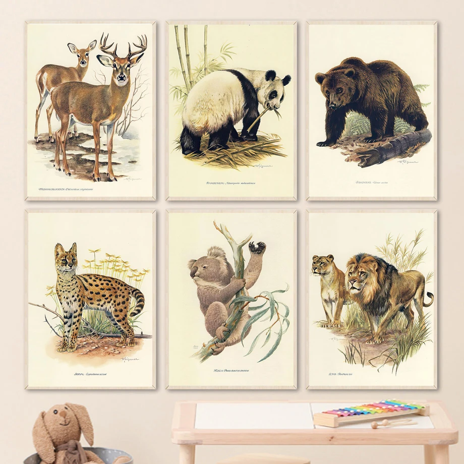 

Vintage Animals Lion Brown Bear Koala Panda Nordic Wall Art Canvas Painting Posters And Prints Pictures For Living Room Decor