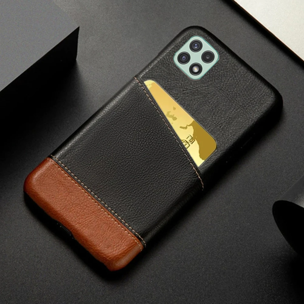 Slim Case For Samsung Galaxy A22 5G Case SM-A226B Mixed Splice PU Leather Credit Card Holder Cover For Samsung A22 4G 2021