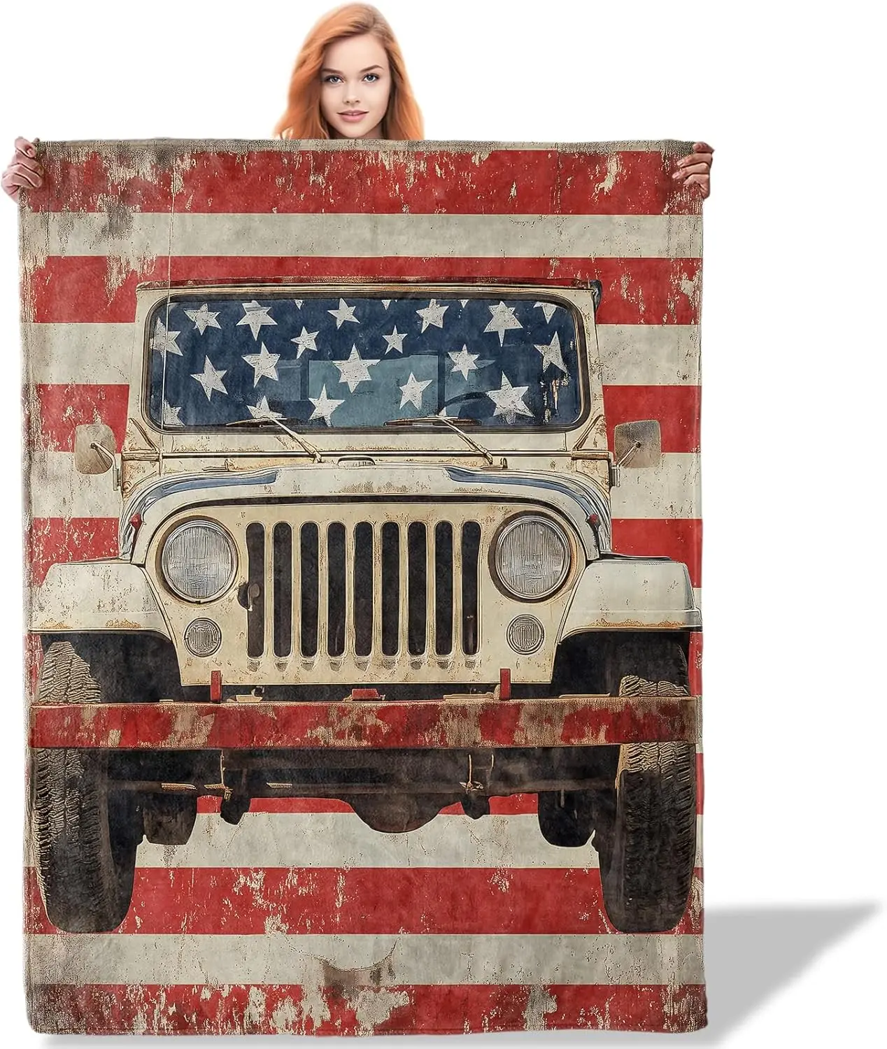 

American Car Throw Blanket 50x60, Giraffe Theme Blankets for Living Room Decor, Soft Flannel Vintage Cars Gifts for Women