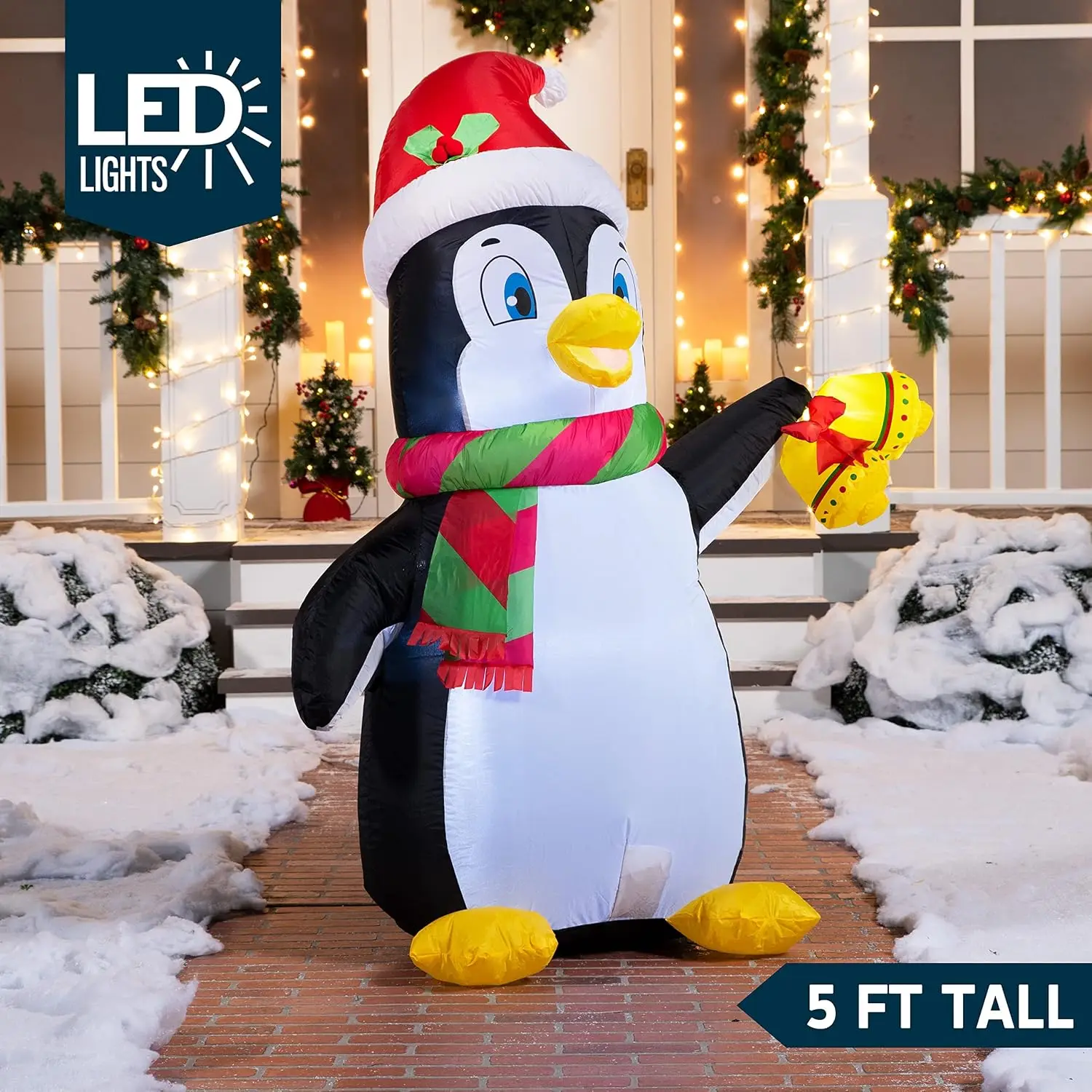 5 FT Christmas Inflatable Penguin Decoration Blow Up Yard Decoration Holiday Life-Size with Built-in LEDs for Christmas Party Indoor Outdoor Yard Garden Lawn Décor