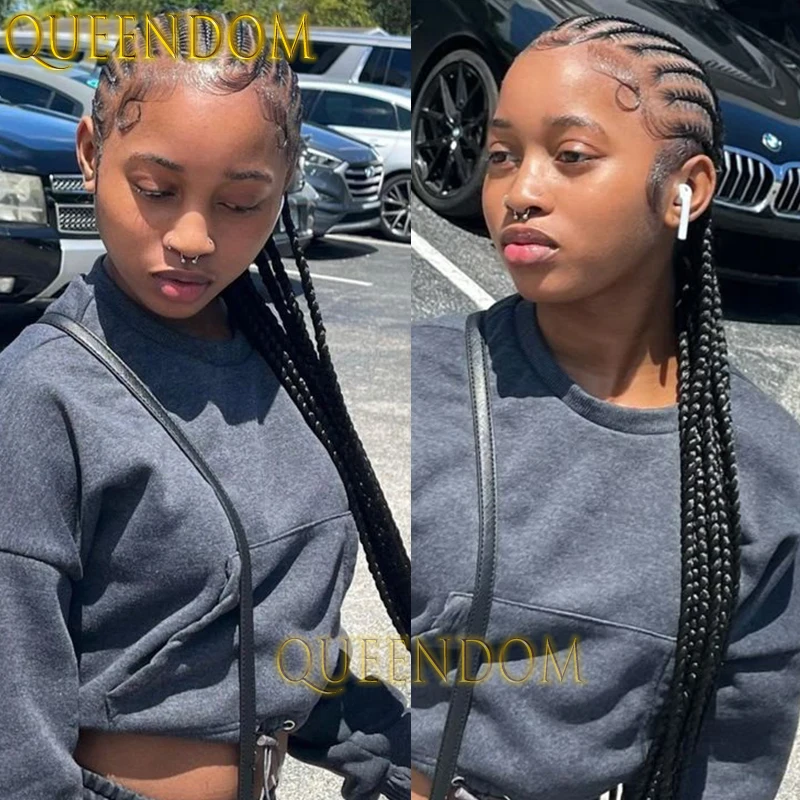 

Вязаный крючком парик из натуральной синтетической косы 36 дюймов, рваный Jumbo Cornrow, плетеный парик богини, без узлов, полный кружевной парик с косами