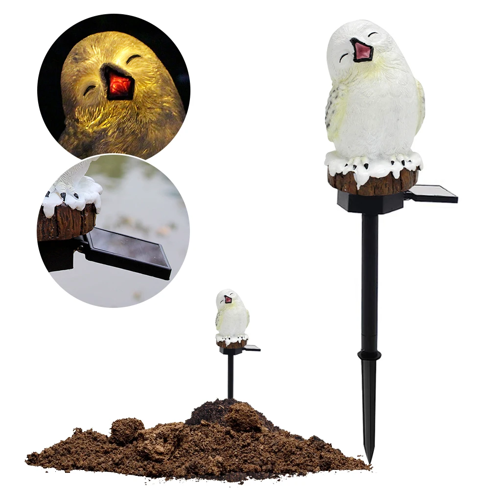 Luces de animales de búho nevado con estaca, luz Solar de jardín, decoración de hadas de búho para patio trasero, decoración del hogar para valla de flores, decoración de césped