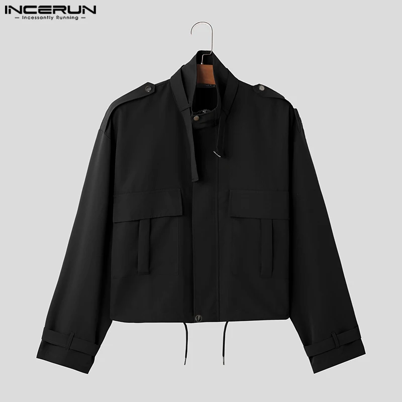 INCERUN Tops 2024 Fashionable Handsome Mens Cargo Clothes Coats Stylish Solid All-match Pocket Design Long Sleeved Jackets S-5XL