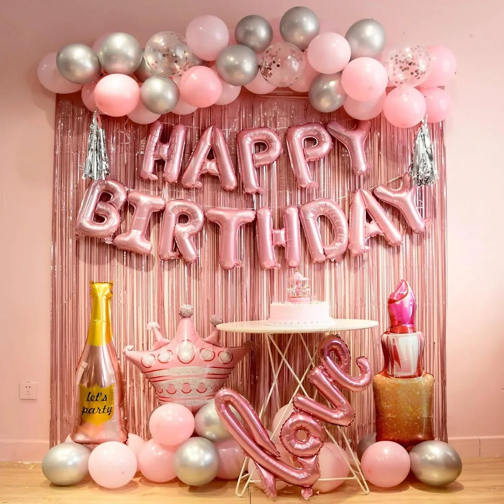 

Party Decorations, Birthday Decorations, Pink Fringe Curtain, Happy Birthday Balloon Letters, Party Decorations