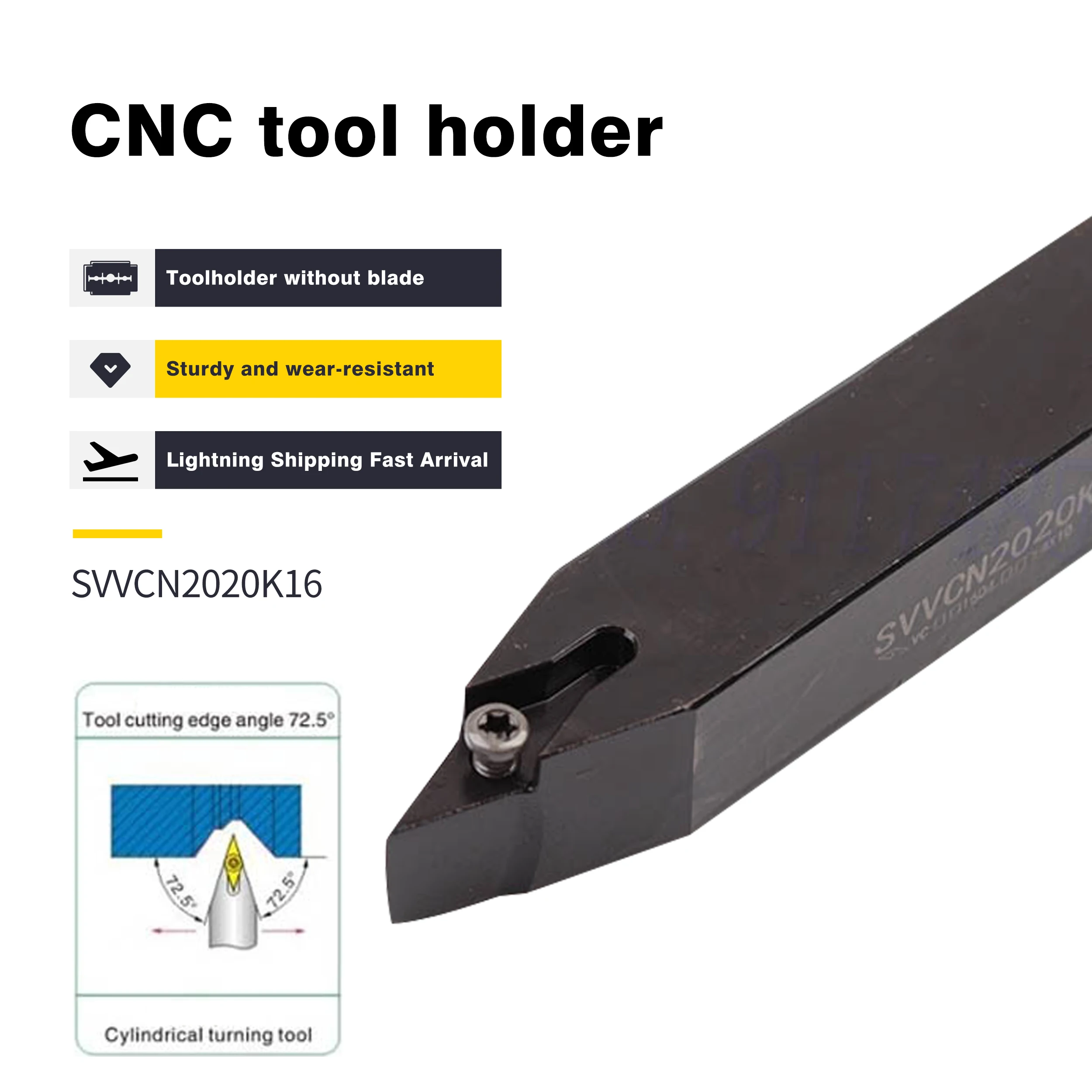 72.5 Degree 1pc SVVCN1212H11 SVVCN1616H16 CNC Lathe Cutting Tools Holder SVVCN2020K16 SVVCN2525M16 External Turning Tools Arbor