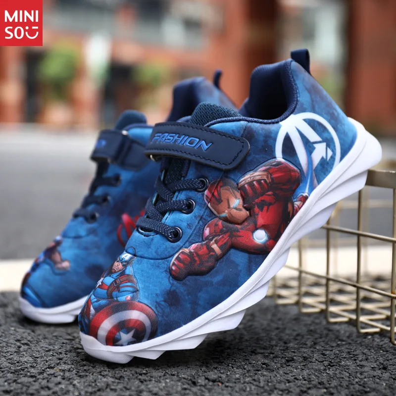 ミニソ 2025 ファッション漫画柄男の子用ランニングシューズ、通気性メッシュ軽量スニーカー（大きいお子様向け）