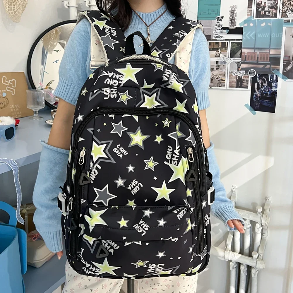 Nylon Backpack Y2K Star Fashion Backpack for Girls Teenage Junior High School Students School Bags Knapsack Aesthetic Backpacks