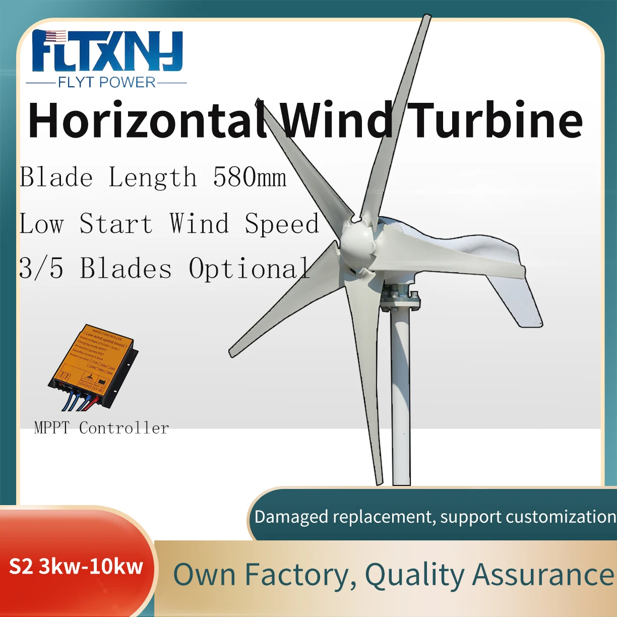 5 Blades Small 5KW Windmill for Home With MPPT Charge Controller 10000W 12V 24V 48V Wind Power Generator 3 Phase AC