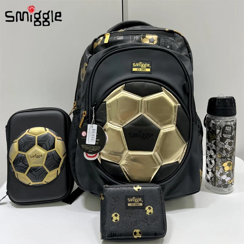 Smiggle Gold Football 18. rocznica dzieci studenci tornister torba na drugie śniadanie piórnik kubek wody Anime plecak prezent