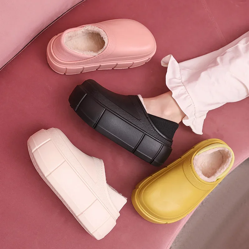 Fashion soft Women Slippers Warm Plush Waterproof Platform Solid Slides Footwear Bedroom Indoor Chunky Shoe Zapatillas De Mujer