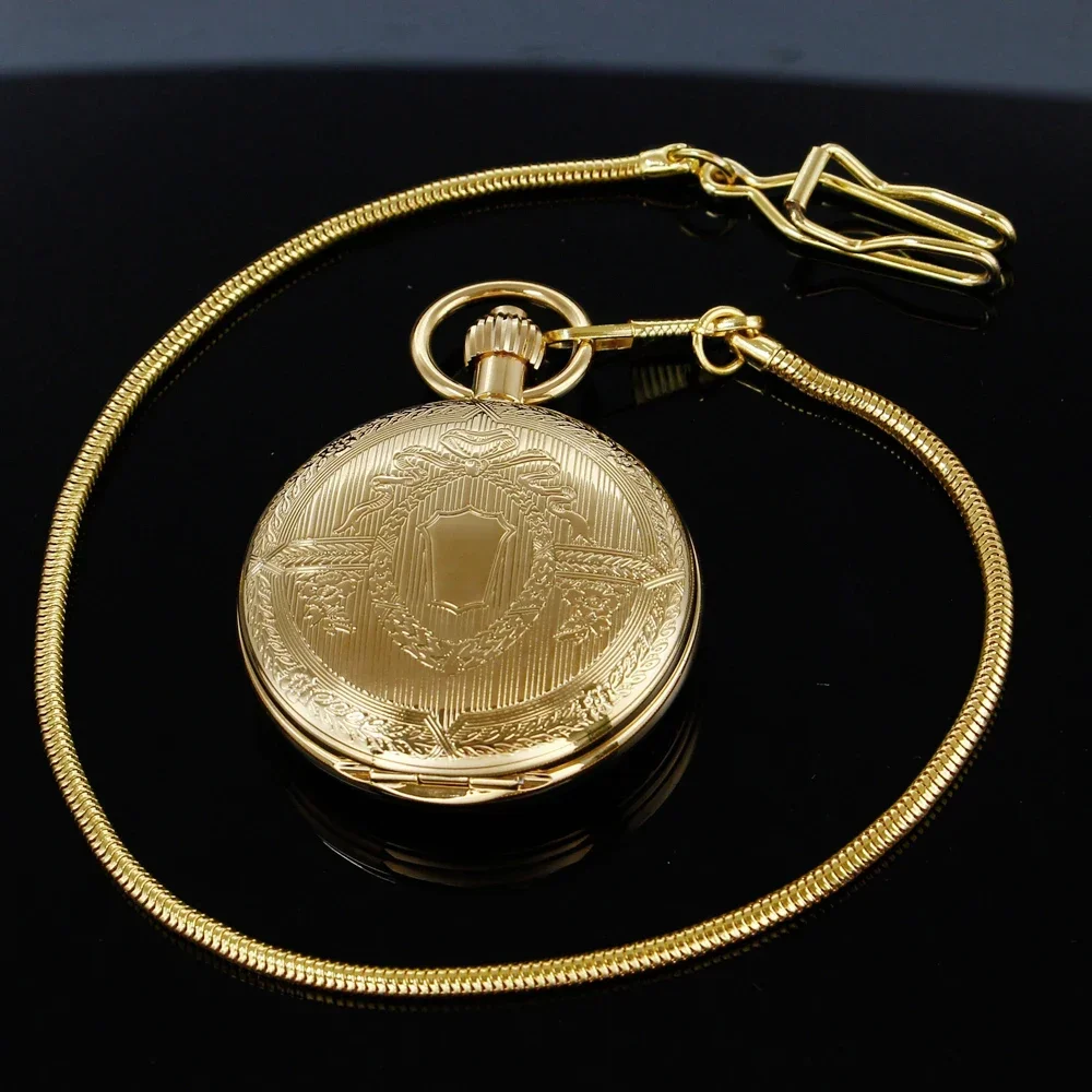 

10pcs/lot Wholesale Golden Automatic Mechanical Pocket Watch Fob Luxury Trendy Stylish Shield Pendant Gift for Men Women
