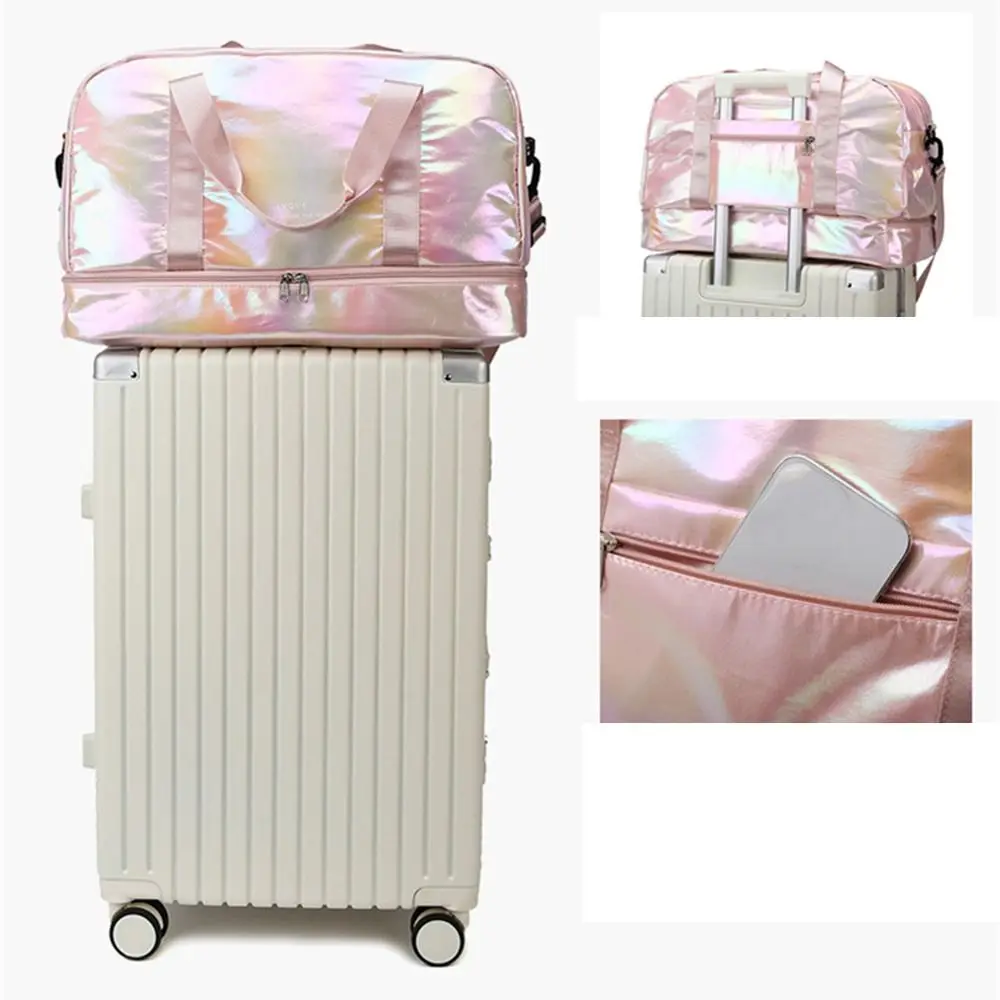 

Pearlescent Fabric Gym Bag Multicolor Fashion Fitness Handbag Portable Durable Women's Travel Bag with Shoe Compartment