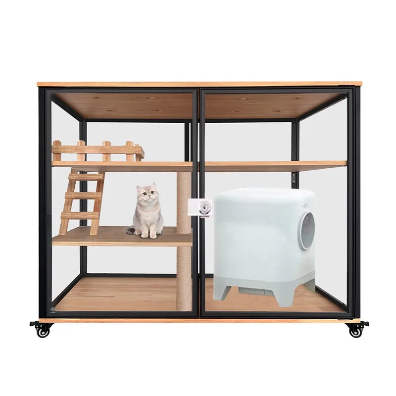

Customizable Luxury Panoramic Cat Cabinet Transparent Solid Wood Aluminum Alloy Button Wholesale Pet House Cats Dogs Luxury Cat