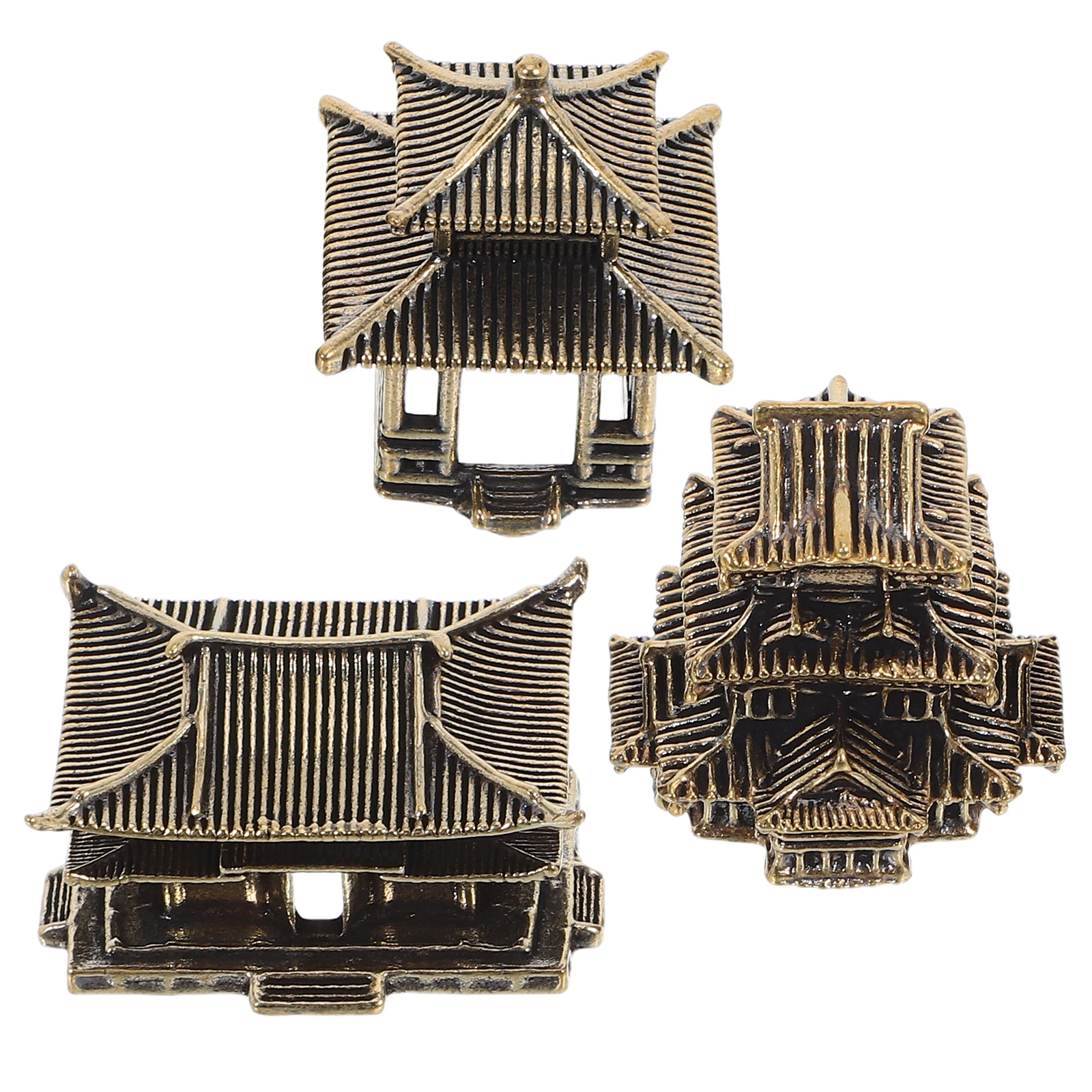 

3pcs Brass Miniature Pagoda Model Retro Decorative Figurine Zen Garden Aquarium Desktop Ornament Small Sculpture Vintage Fish